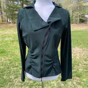 PORTO JACKET COAT BLAZER GREEN MODERNIST STRETCH OFF CENTER ZIP SIZE 1 S USA